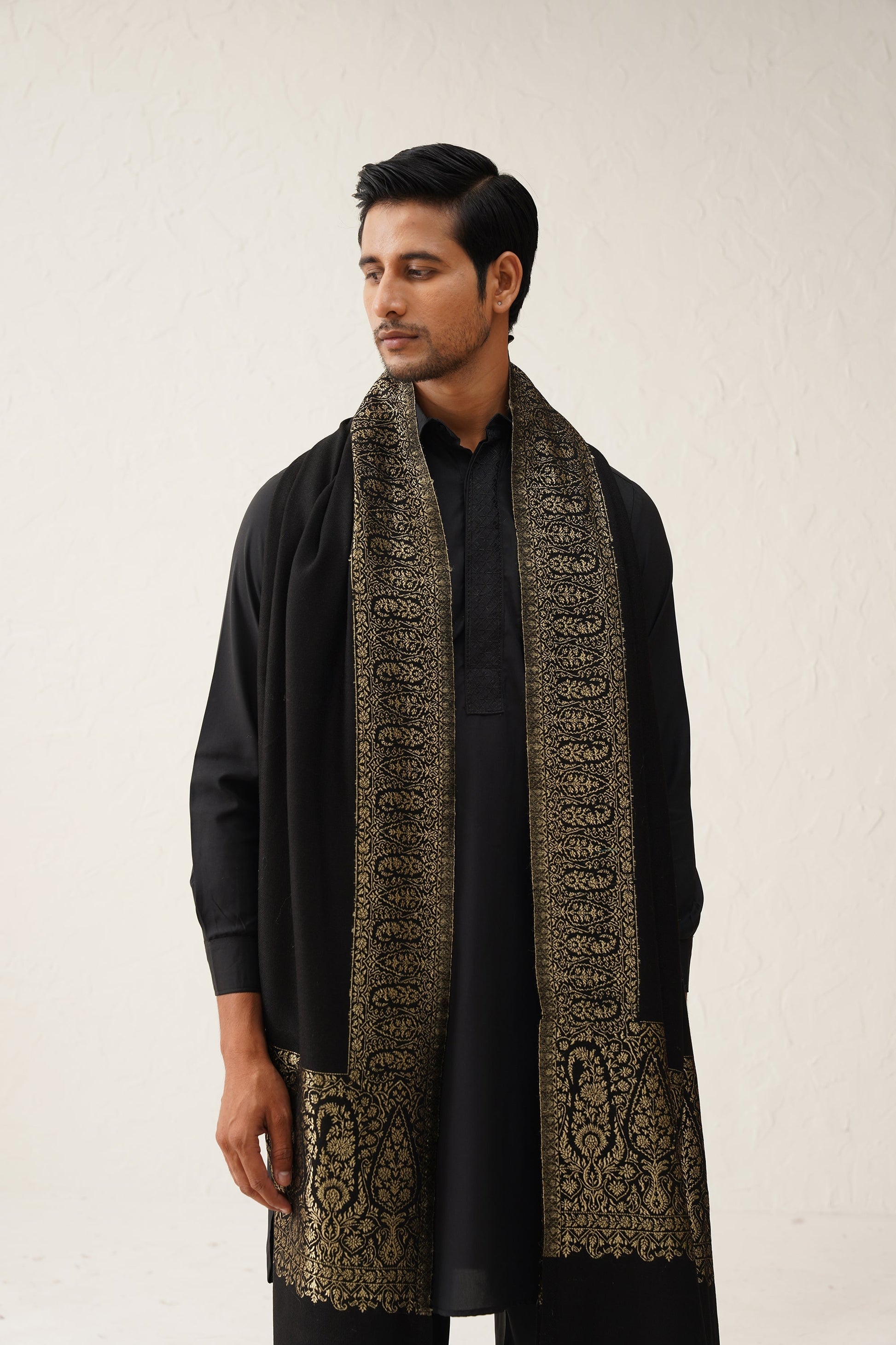 Mens Black Wool Dusala With Lurex - Neetika Chopra