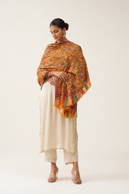 Mustard Kaani Wool Shawl - Neetika Chopra