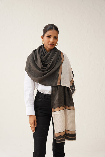 Grey Herringbone Lurex Stole - Neetika Chopra
