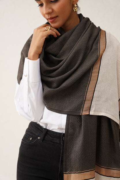 Grey Herringbone Lurex Stole - Neetika Chopra