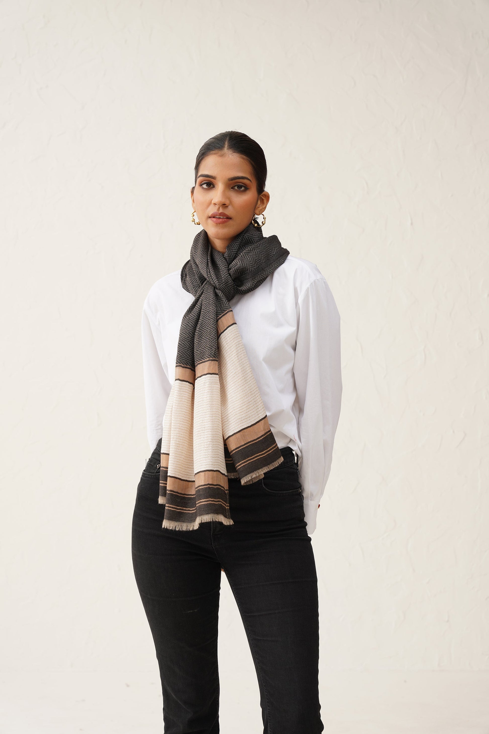 Grey Herringbone Lurex Stole - Neetika Chopra