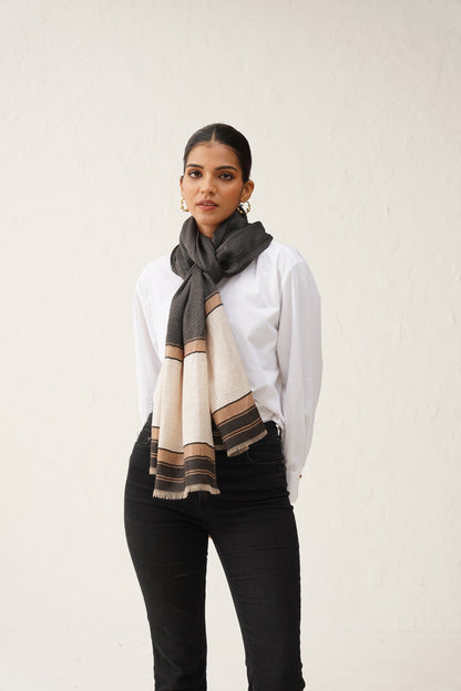 Grey Herringbone Lurex Stole - Neetika Chopra