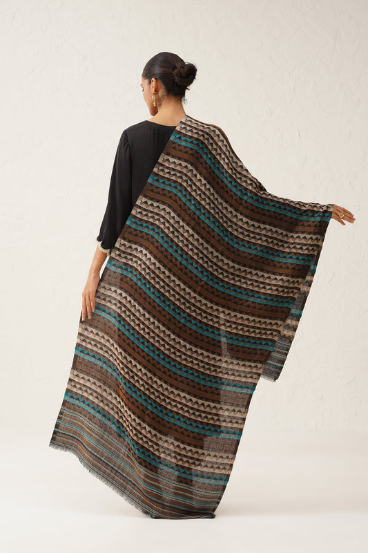 Negar Zig Zag Woollen Lurex Stole - Neetika Chopra