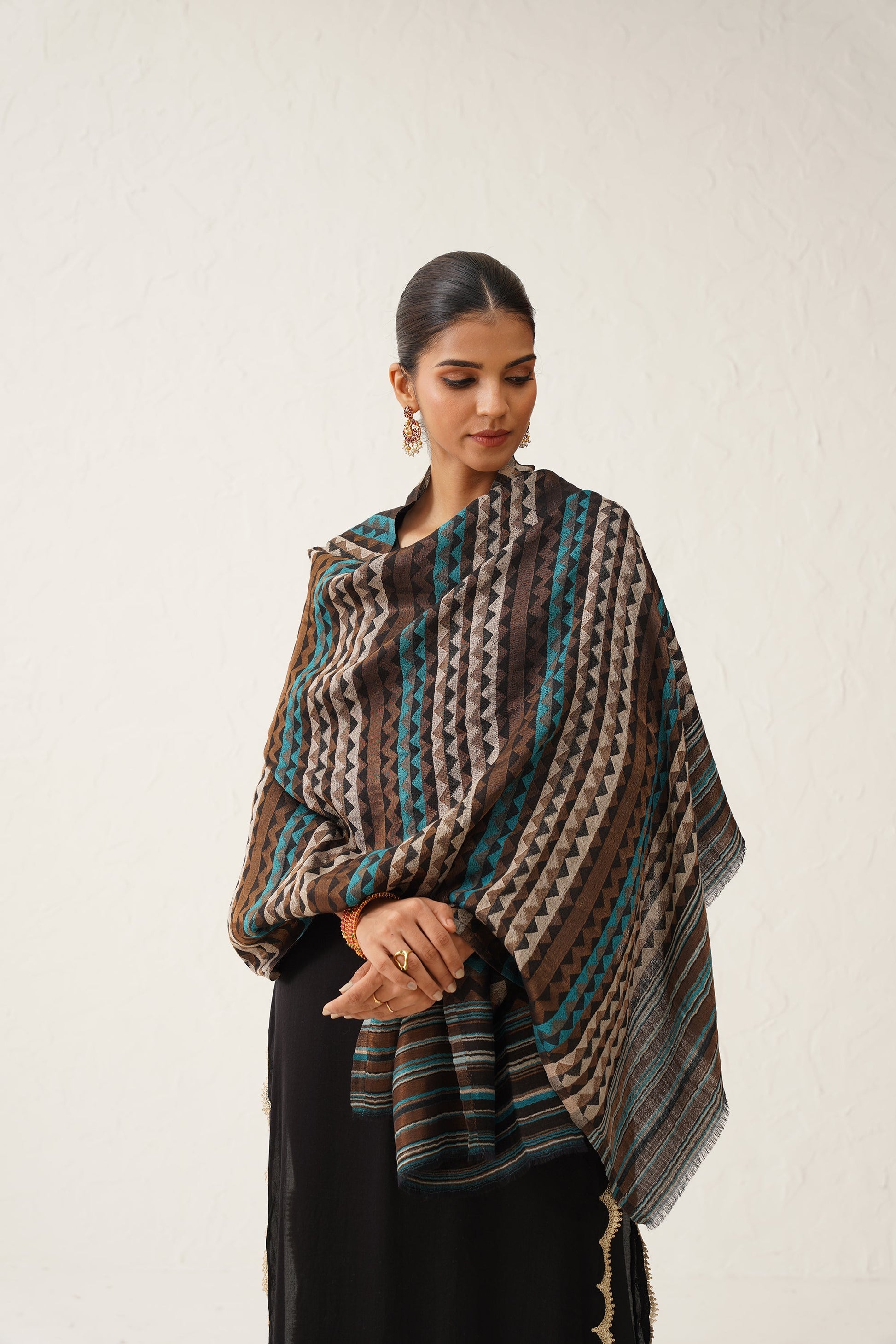 Negar Zig Zag Woollen Lurex Stole - Neetika Chopra