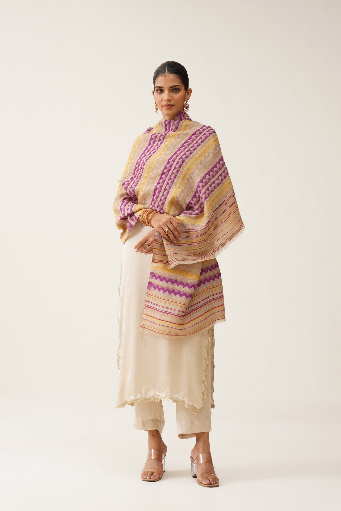 Samina Zig Zag Lurex Woollen Stole - Neetika Chopra
