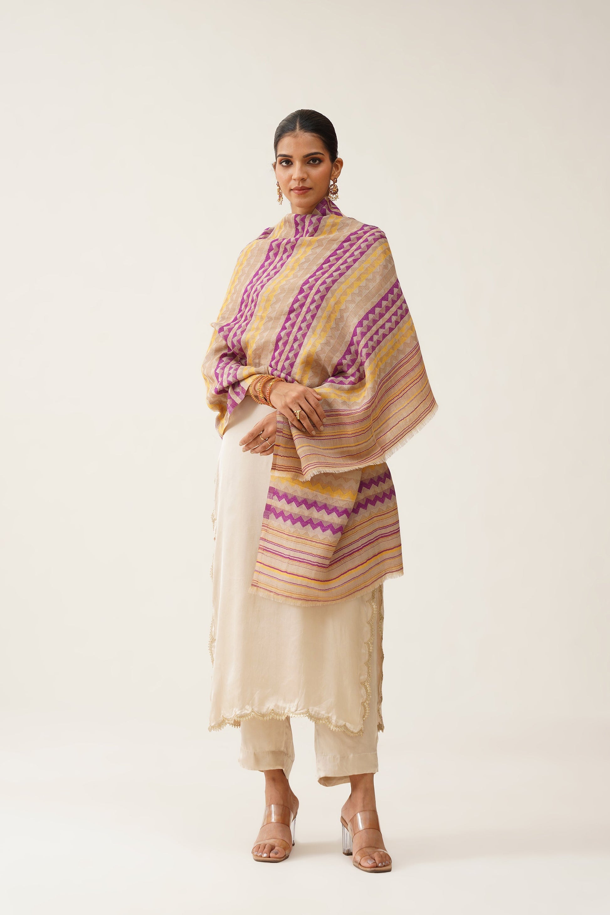 Samina Zig Zag Lurex Woollen Stole - Neetika Chopra