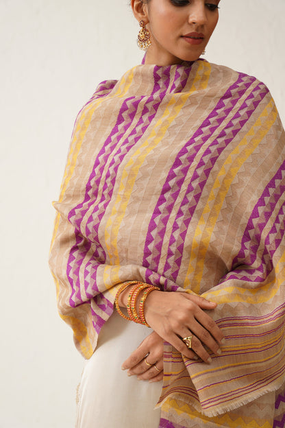 Samina Zig Zag Lurex Woollen Stole - Neetika Chopra