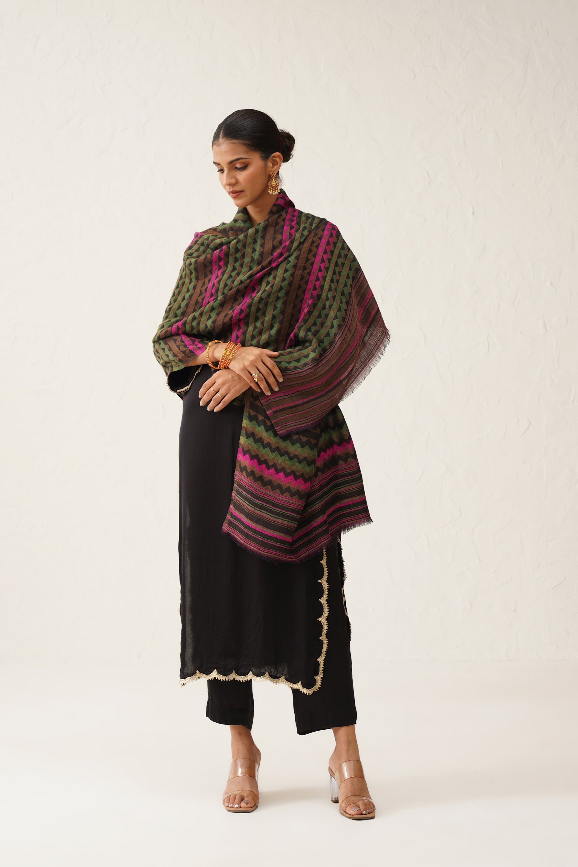 Zig Zag Lurex Woollen Stole - Neetika Chopra