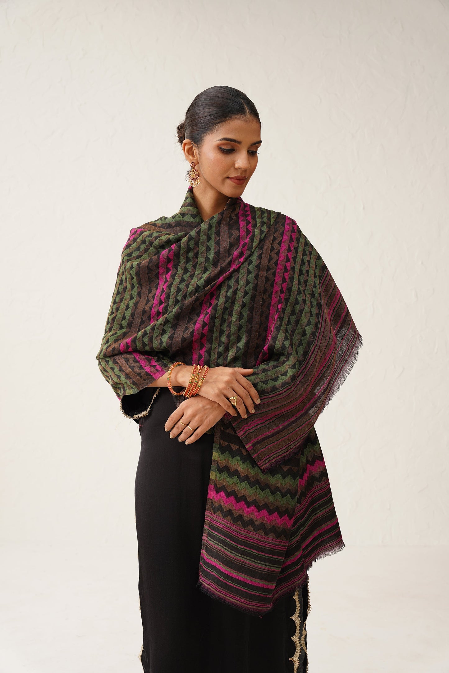 Zig Zag Lurex Woollen Stole - Neetika Chopra