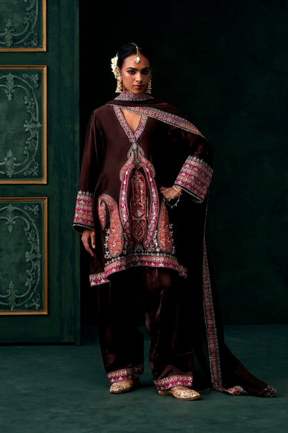Sahiba Chanderi Satin Embroidered Suit Set