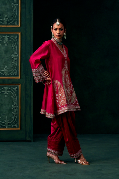 Zehra Chanderi Satin Embroidered Suit Set