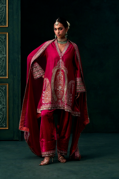 Zehra Chanderi Satin Embroidered Suit Set