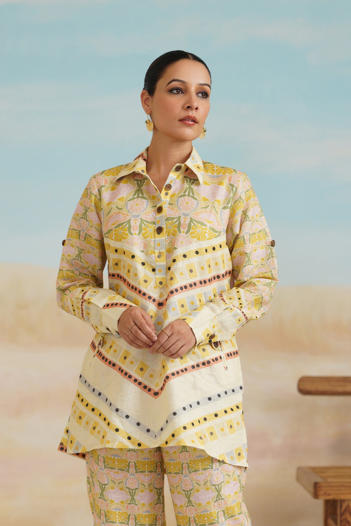 Topaz Pure Linen Printed Top - Neetika Chopra