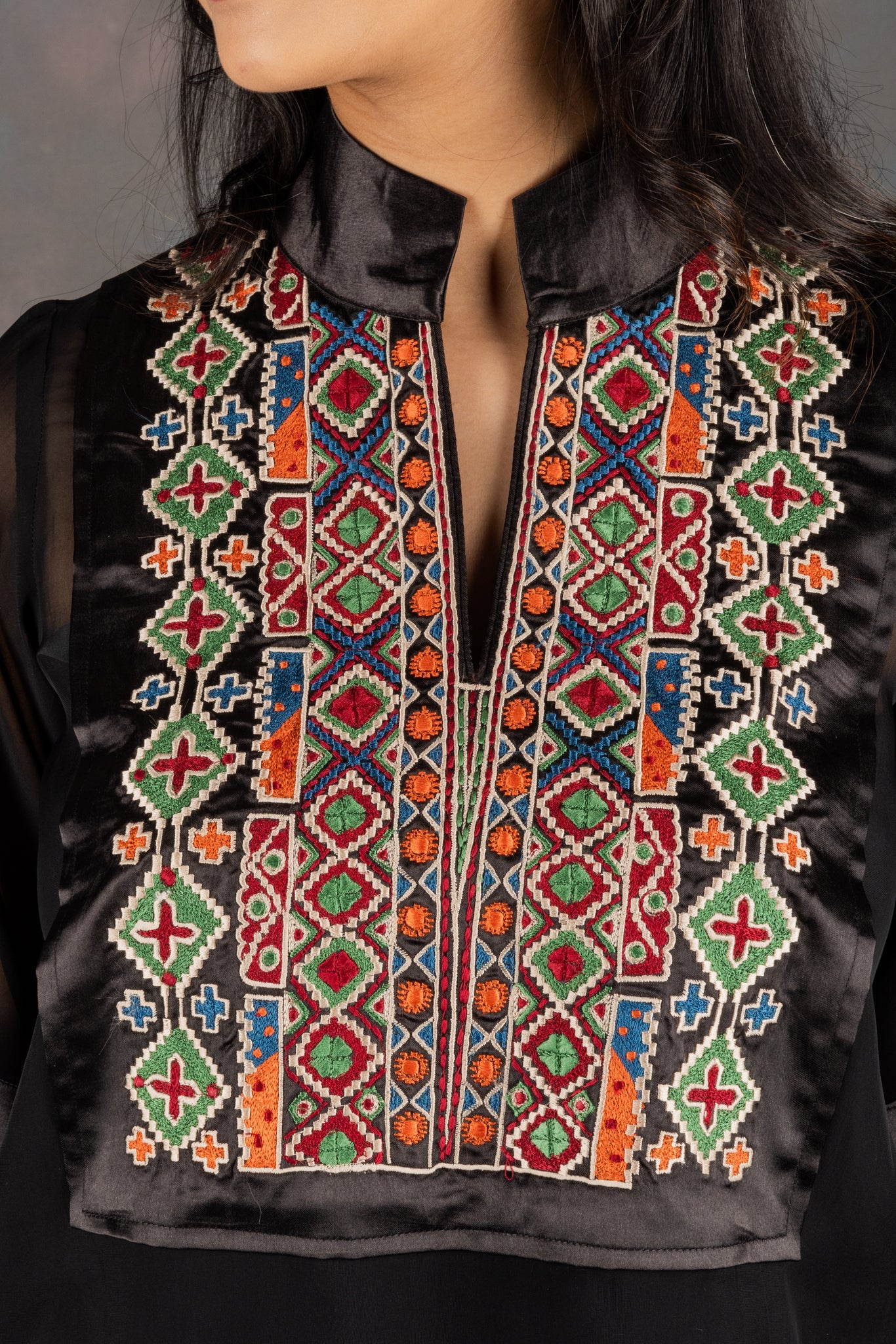 Black Aztec Embroidered Co-ord Set - Neetika Chopra