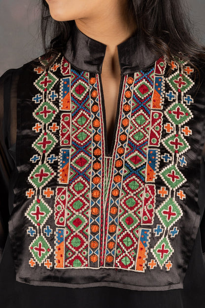 Black Aztec Embroidered Co-ord Set - Neetika Chopra