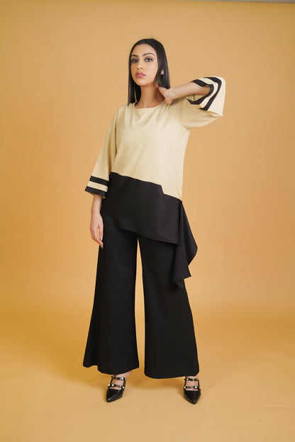 Cream & Black H/H Bubble Co-ord Set - Neetika Chopra