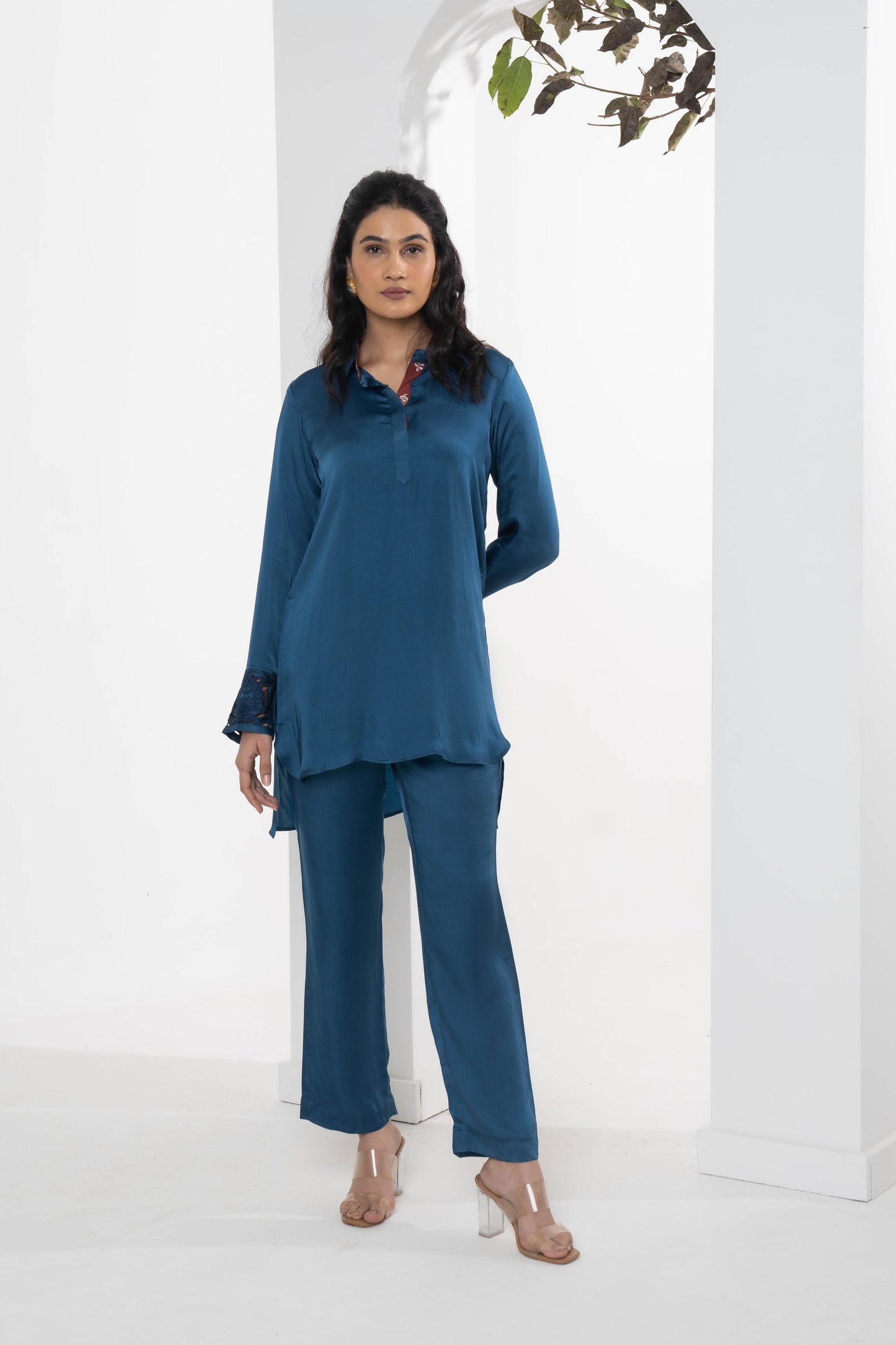 Mira Blue Satin Co-ord Set - Neetika Chopra