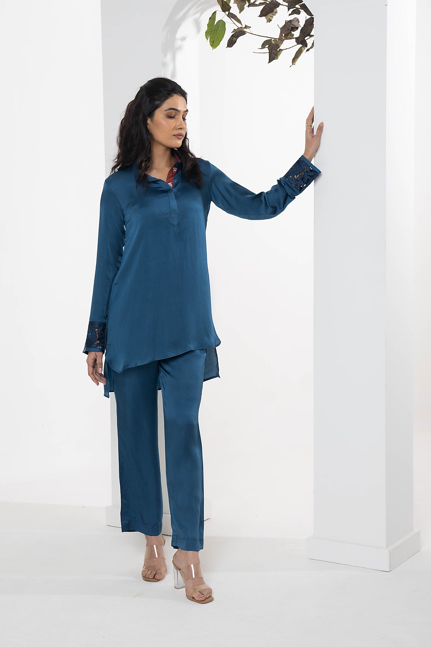 Mira Blue Satin Co-ord Set - Neetika Chopra