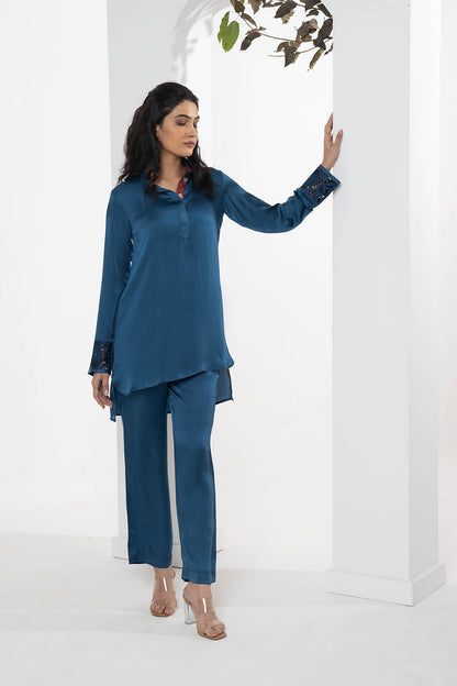 Mira Blue Satin Co-ord Set - Neetika Chopra