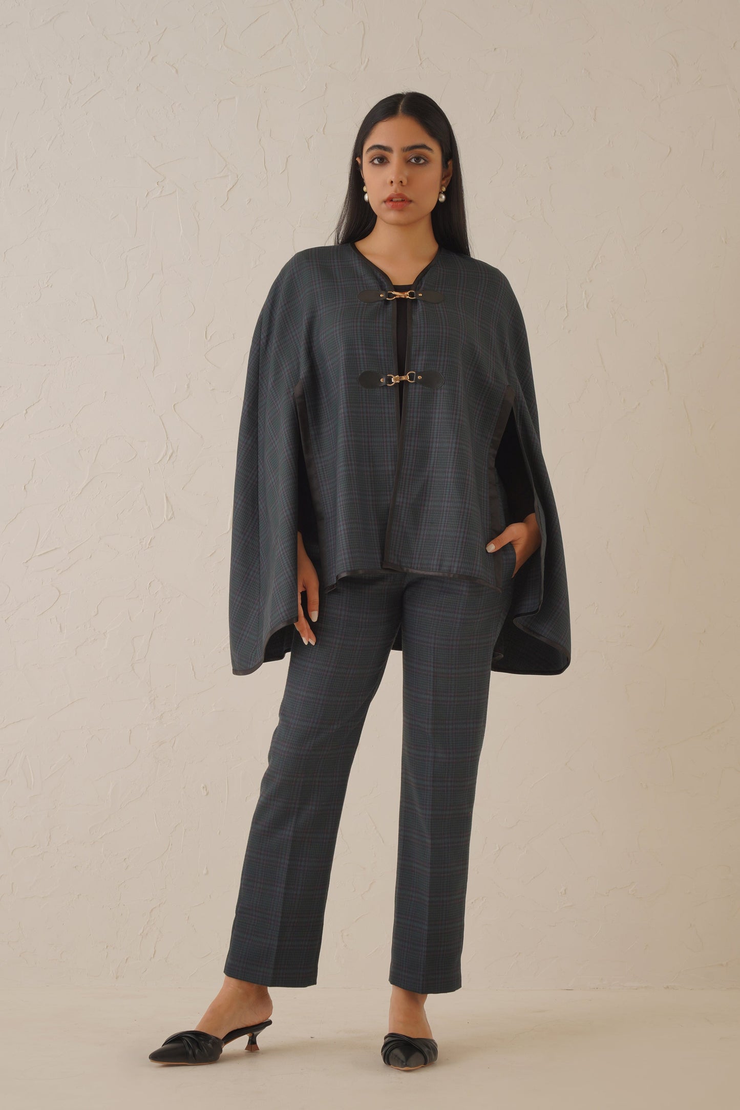 Slate Check Cape Set - Neetika Chopra