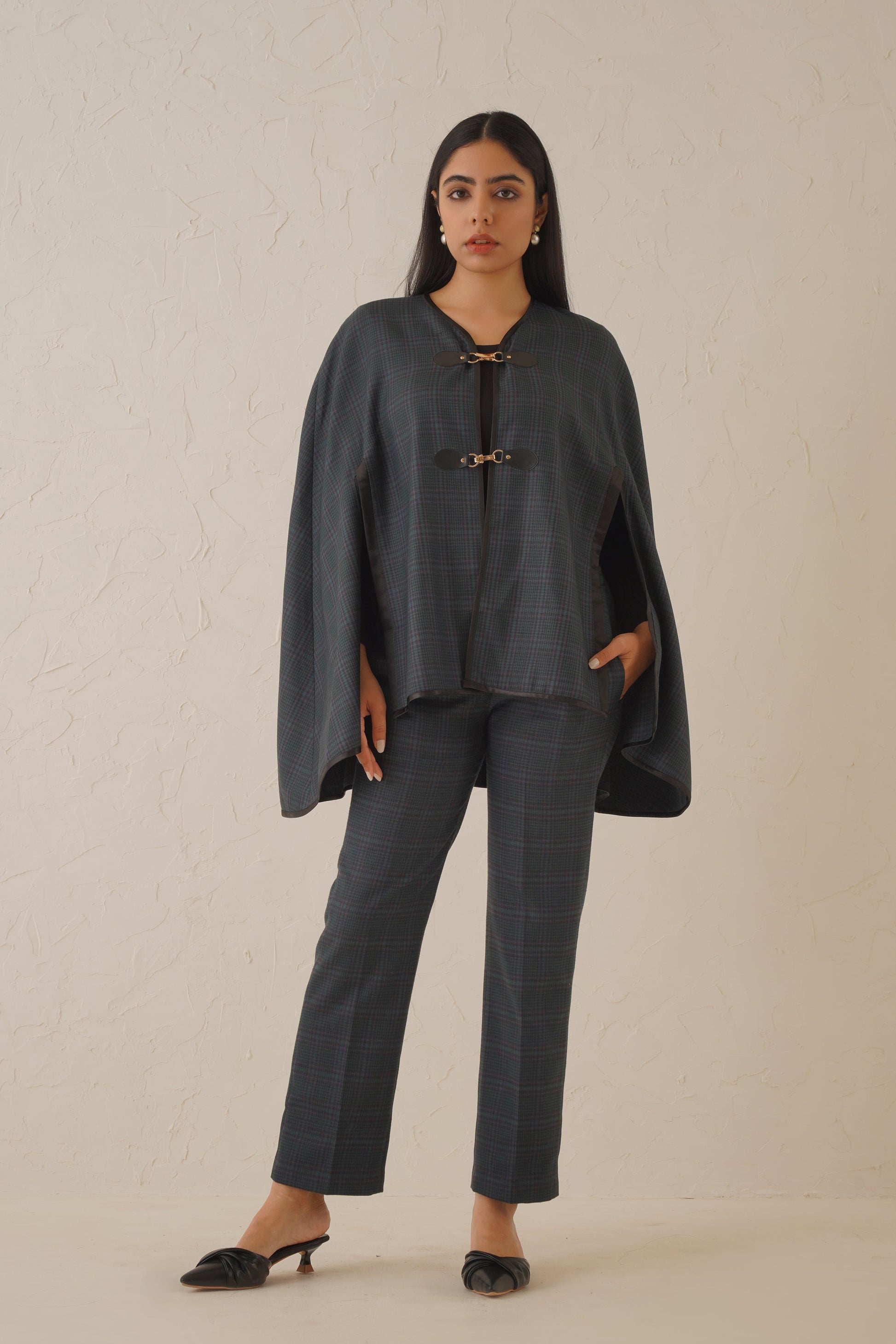 Slate Check Cape Set - Neetika Chopra