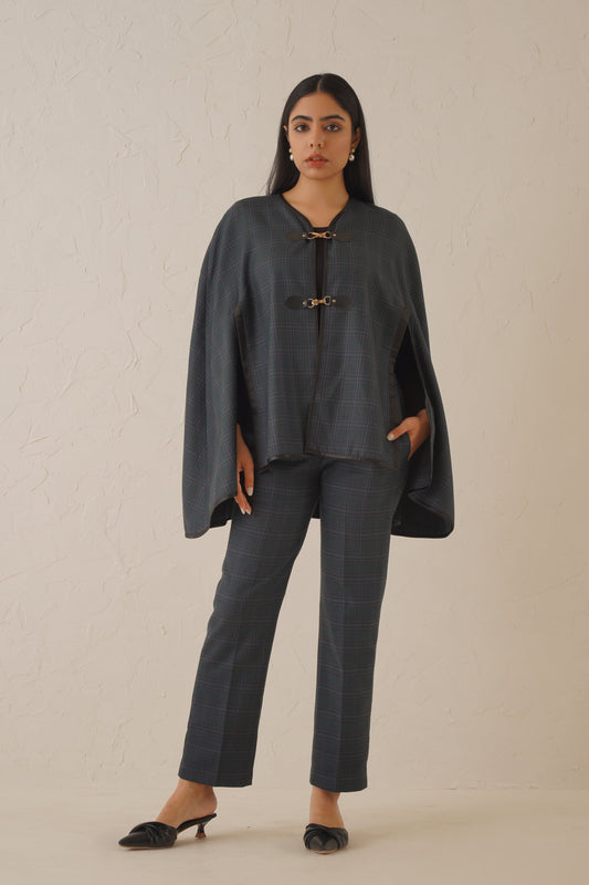 Slate Check Cape Set - Neetika Chopra