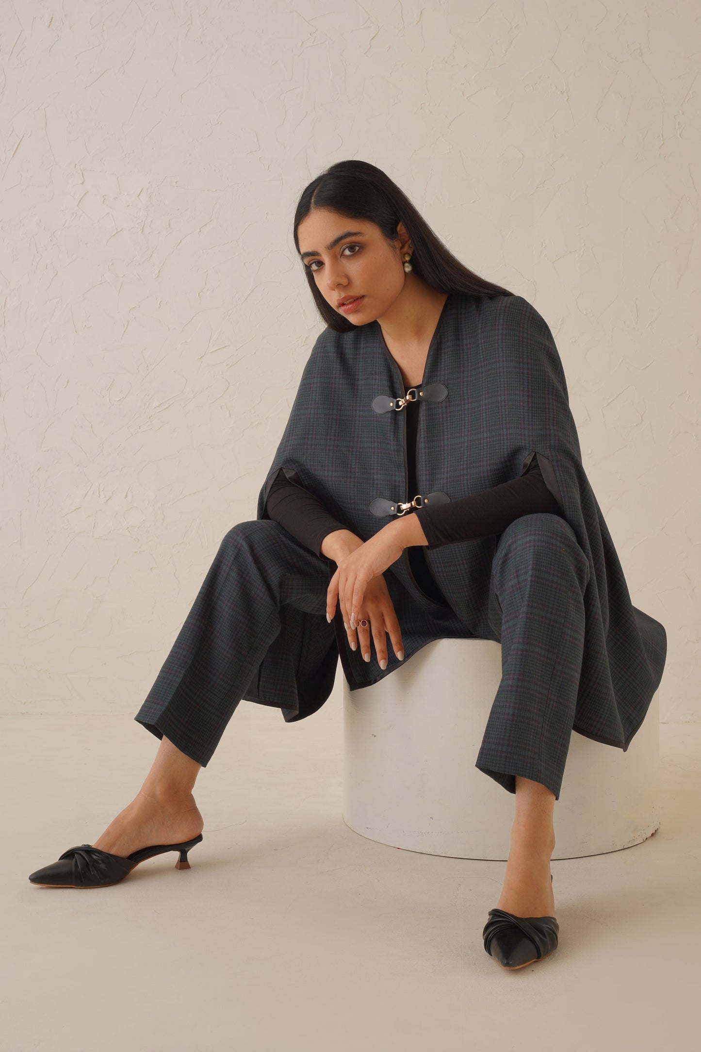 Slate Check Cape Set - Neetika Chopra