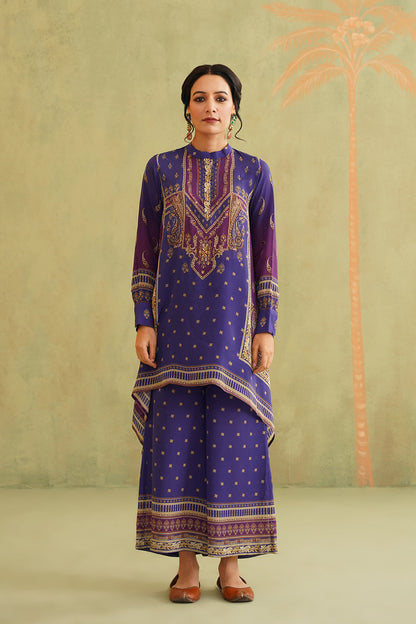 Royal Purple Hand Embroidered Crepe Matching Set - Neetika Chopra