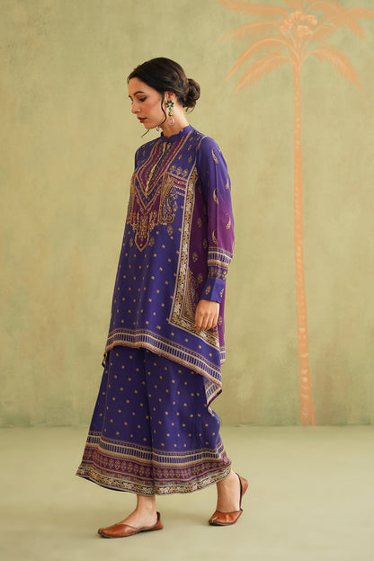 Royal Purple Hand Embroidered Crepe Matching Set - Neetika Chopra