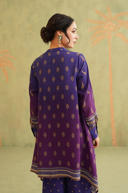 Royal Purple Hand Embroidered Crepe Matching Set - Neetika Chopra