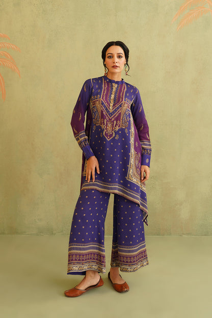 Royal Purple Hand Embroidered Crepe Matching Set - Neetika Chopra