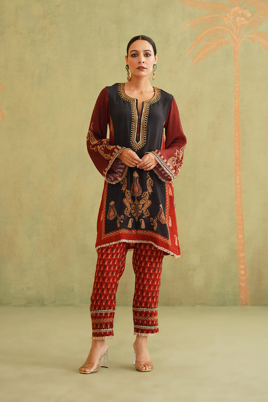 SABA Hand Embroidered Crepe Matching Set - Neetika Chopra