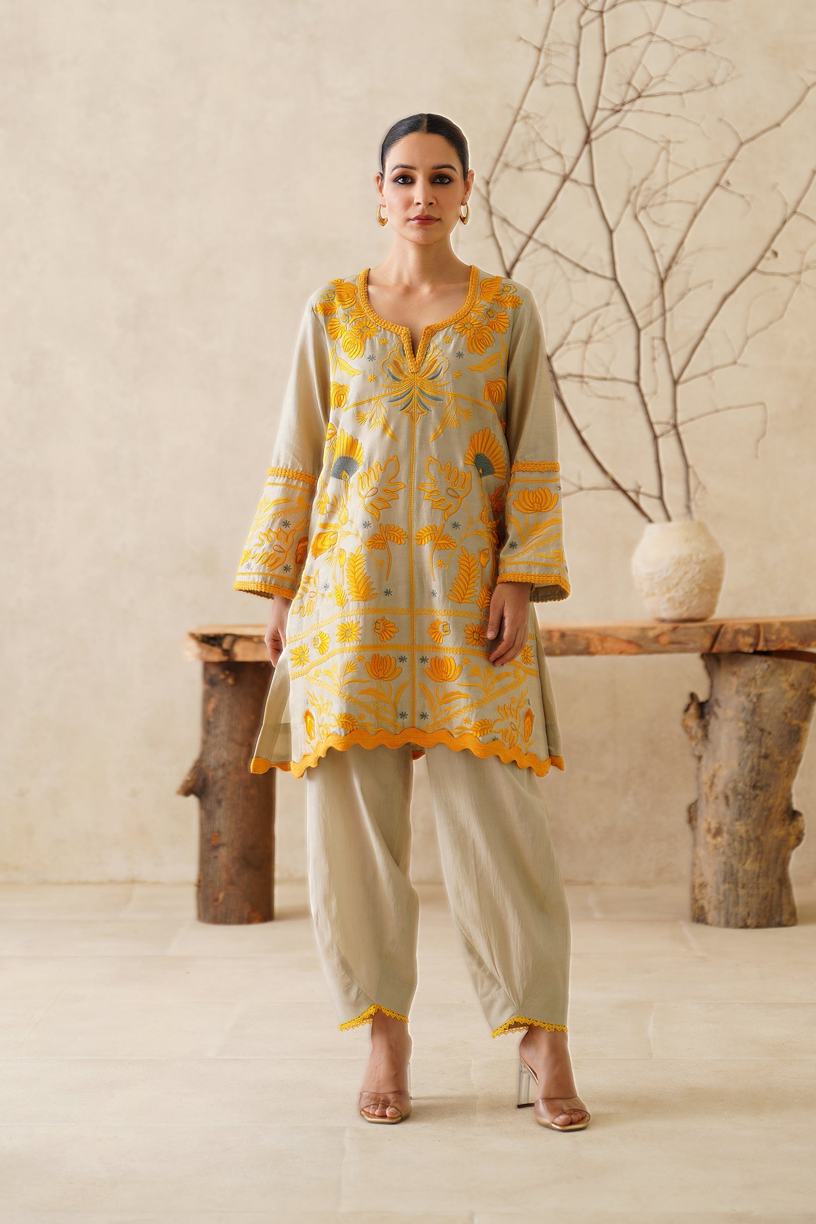 Saphira Pure Chanderi Embroidered Matching Set - Neetika Chopra