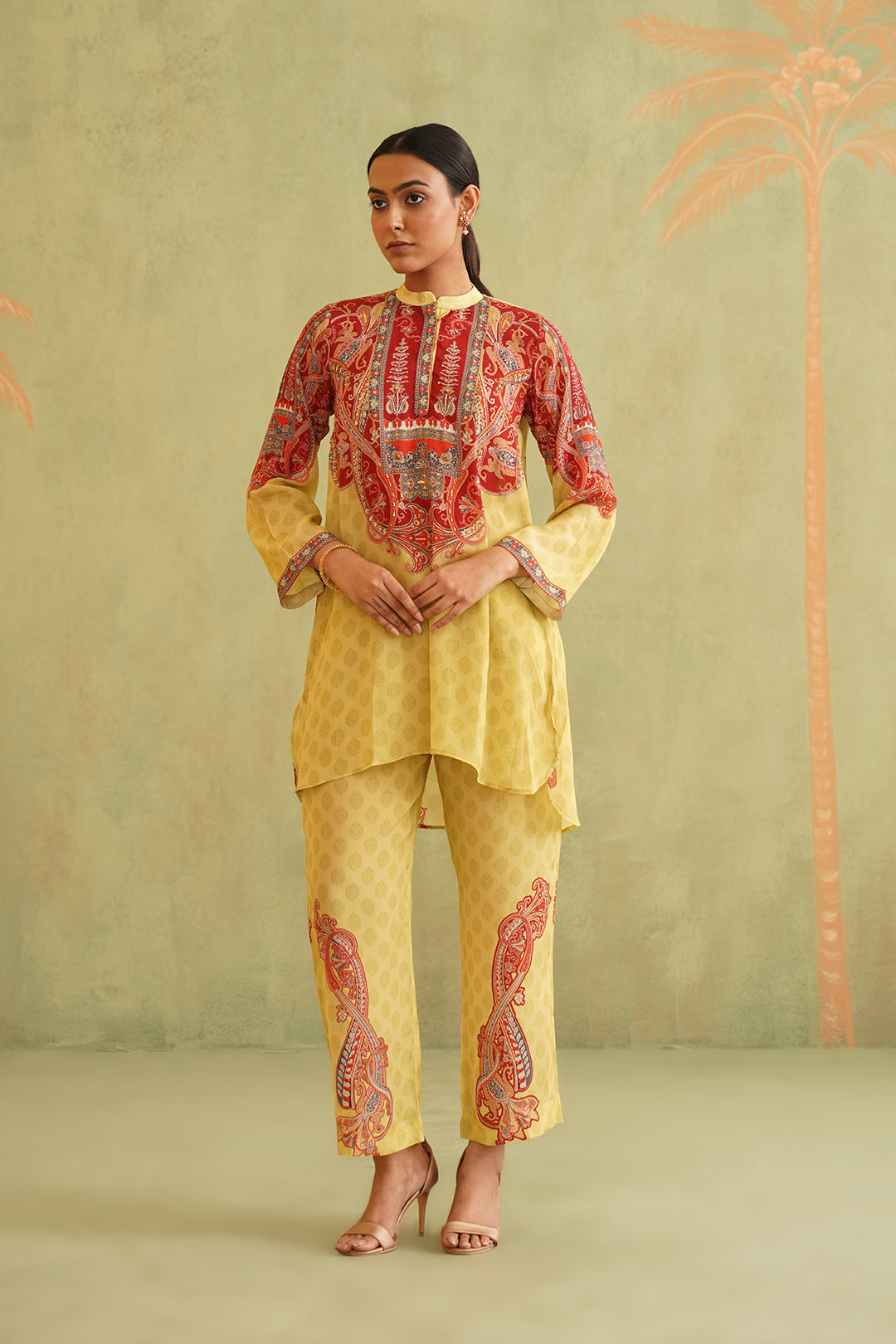 SUNSHINE YELLOW HAND EMBROIDERED MATHCING SET - Neetika Chopra