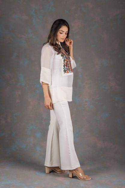 White Aztec Embroidered Co-ord Set - Neetika Chopra