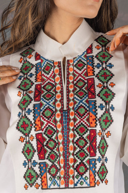 White Aztec Embroidered Co-ord Set - Neetika Chopra