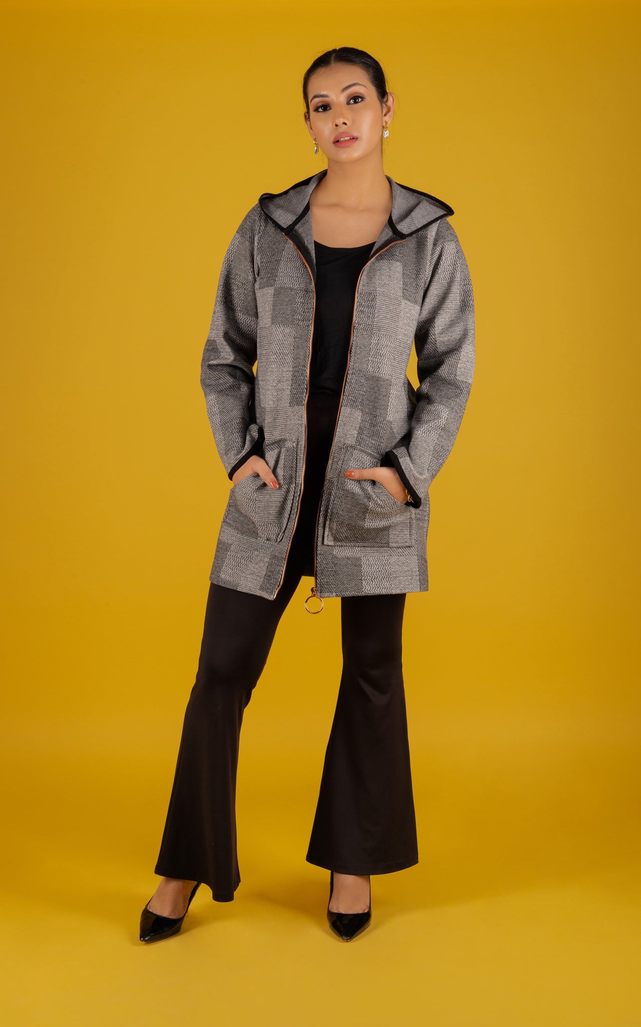 Vintage Check Grey Hoodie Jacket - Neetika Chopra