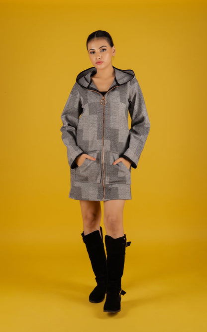 Vintage Check Grey Hoodie Jacket - Neetika Chopra