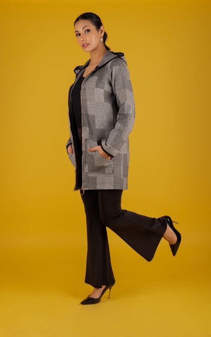 Vintage Check Grey Hoodie Jacket - Neetika Chopra