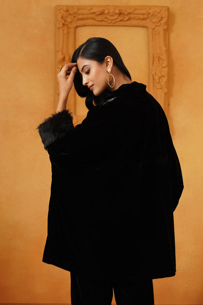 Gulrez Velvet Embroidered Poncho - Neetika Chopra