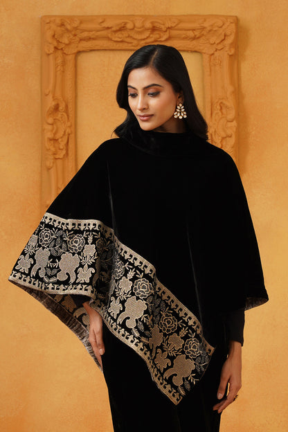 Nayab Velvet Embroidered Poncho - Neetika Chopra