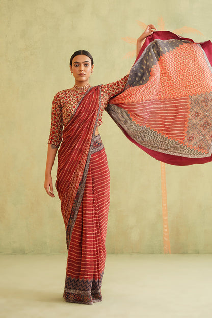 Rida Pre-Draped Printed Crepe Stitched Saree - Neetika Chopra
