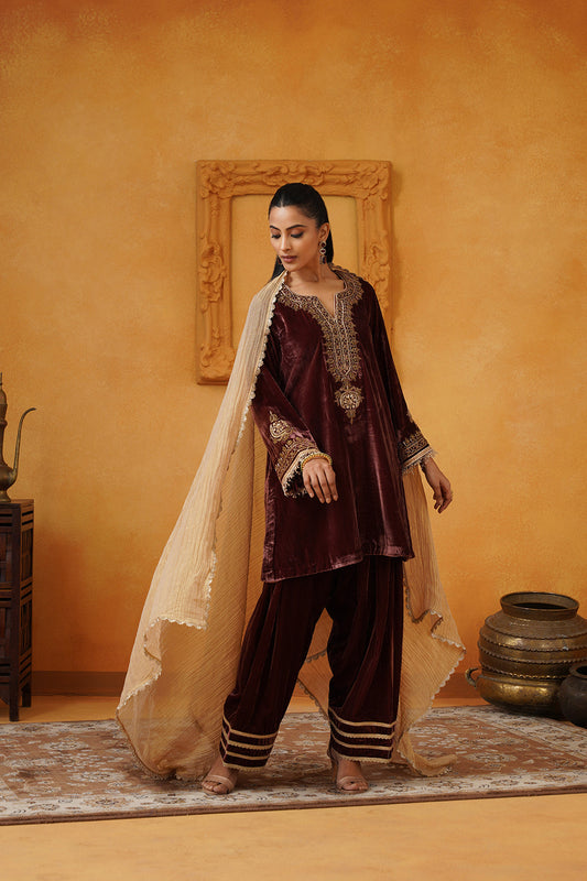 Mariyam Velvet Embroidered Suit Set - Neetika Chopra