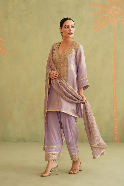 Rabia Brocade Embroidered Suit Set With Dupatta - Neetika Chopra