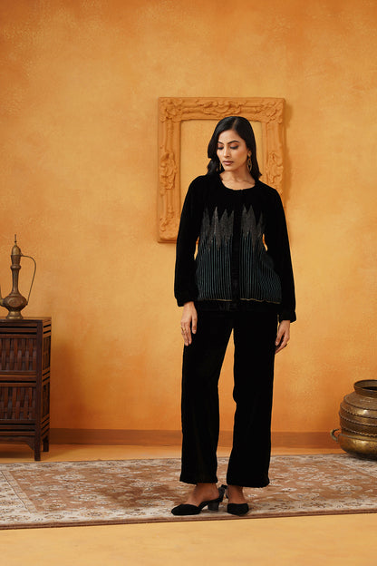 Sanchi Velvet Embroidered Jacket Set - Neetika Chopra