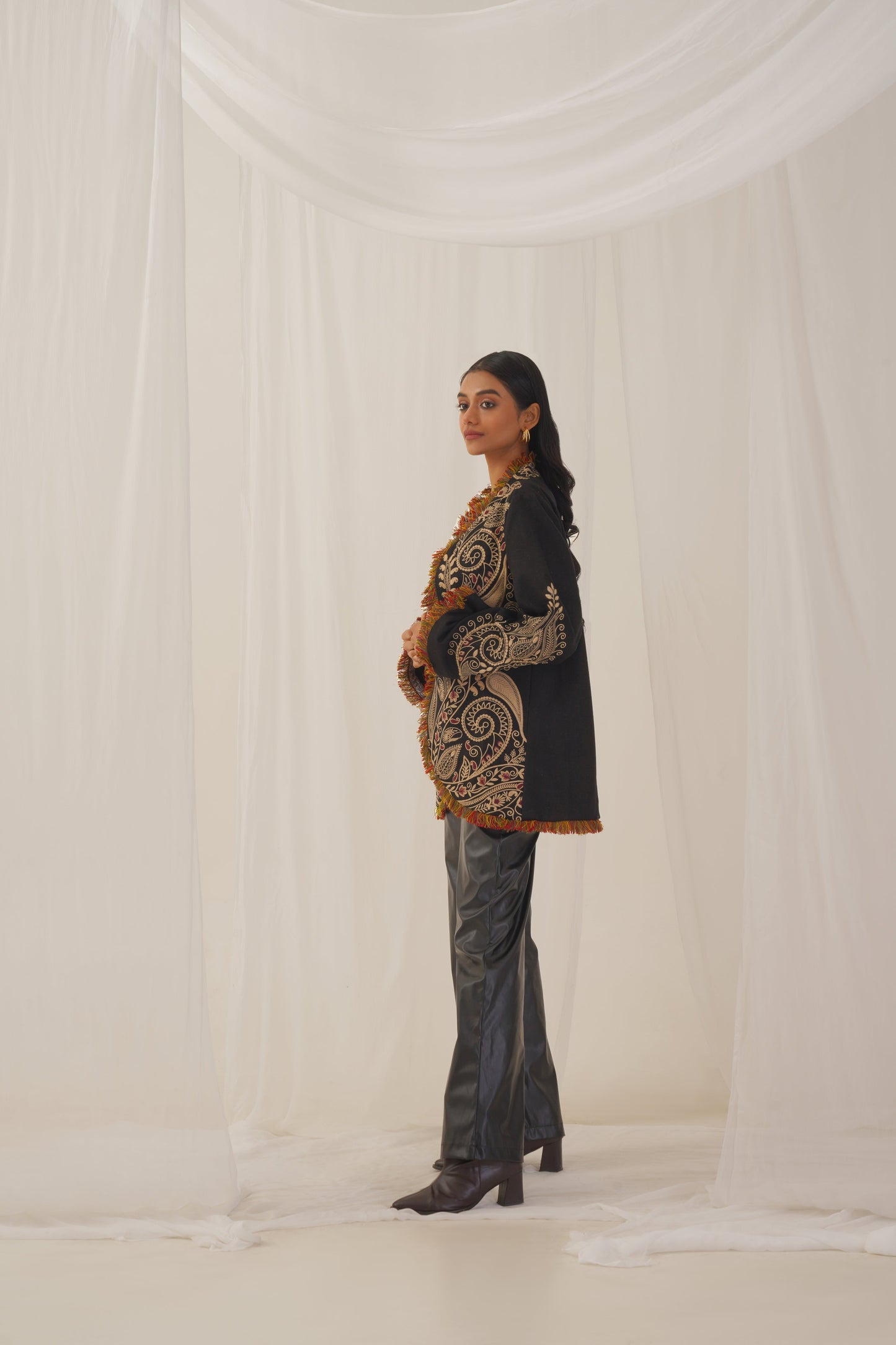 Black Tweed Embroidered Jacket - Neetika Chopra