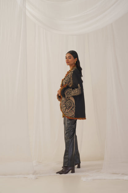 Black Tweed Embroidered Jacket - Neetika Chopra