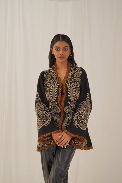 Black Tweed Embroidered Jacket - Neetika Chopra