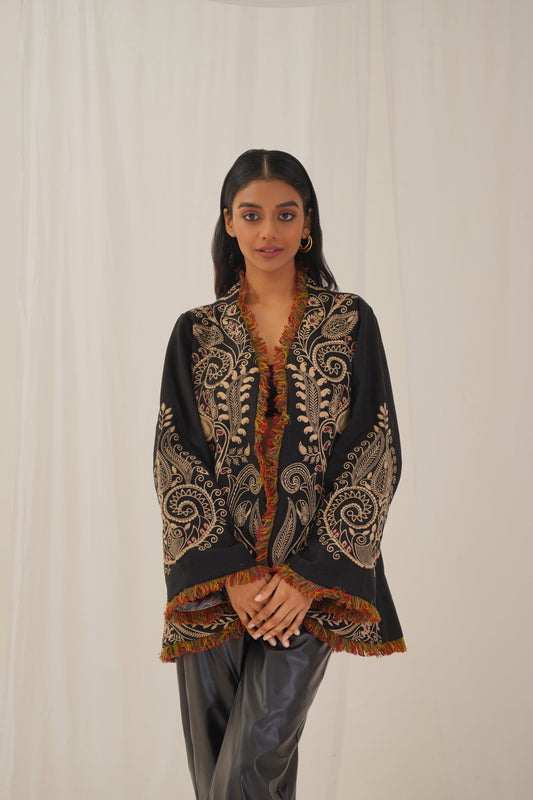 Black Tweed Embroidered Jacket - Neetika Chopra