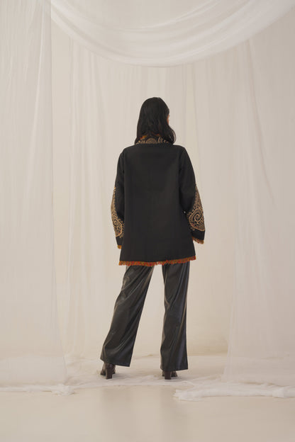 Black Tweed Embroidered Jacket - Neetika Chopra